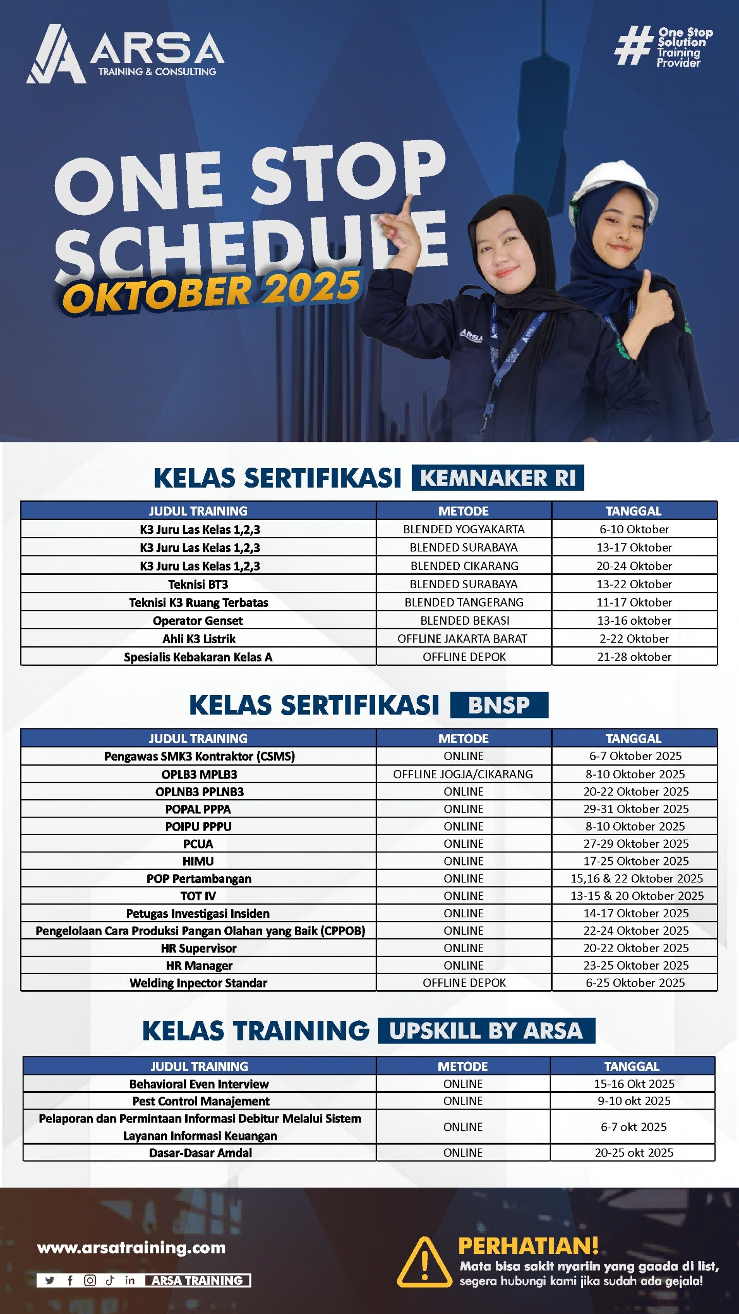 One Stop Schedule Oktober 2025